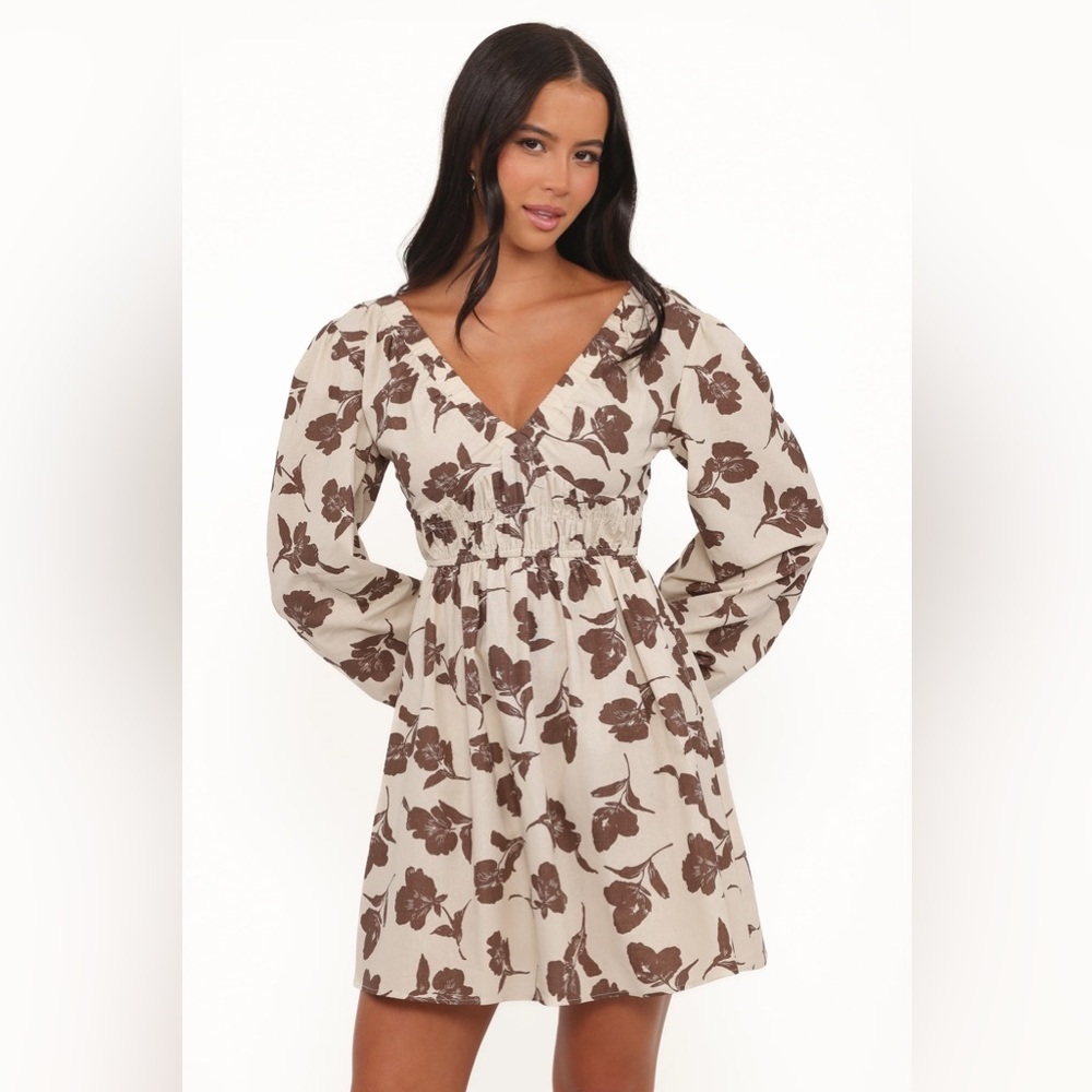 Petal & Pup Cream and Brown Floral Mini Dress